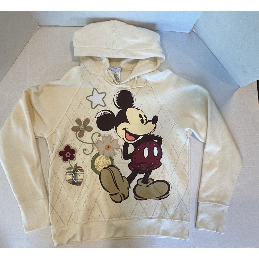Walt Disney World Disneyland Resort Mickey Mouse Sweatshirt Hoodie Cream Size XL